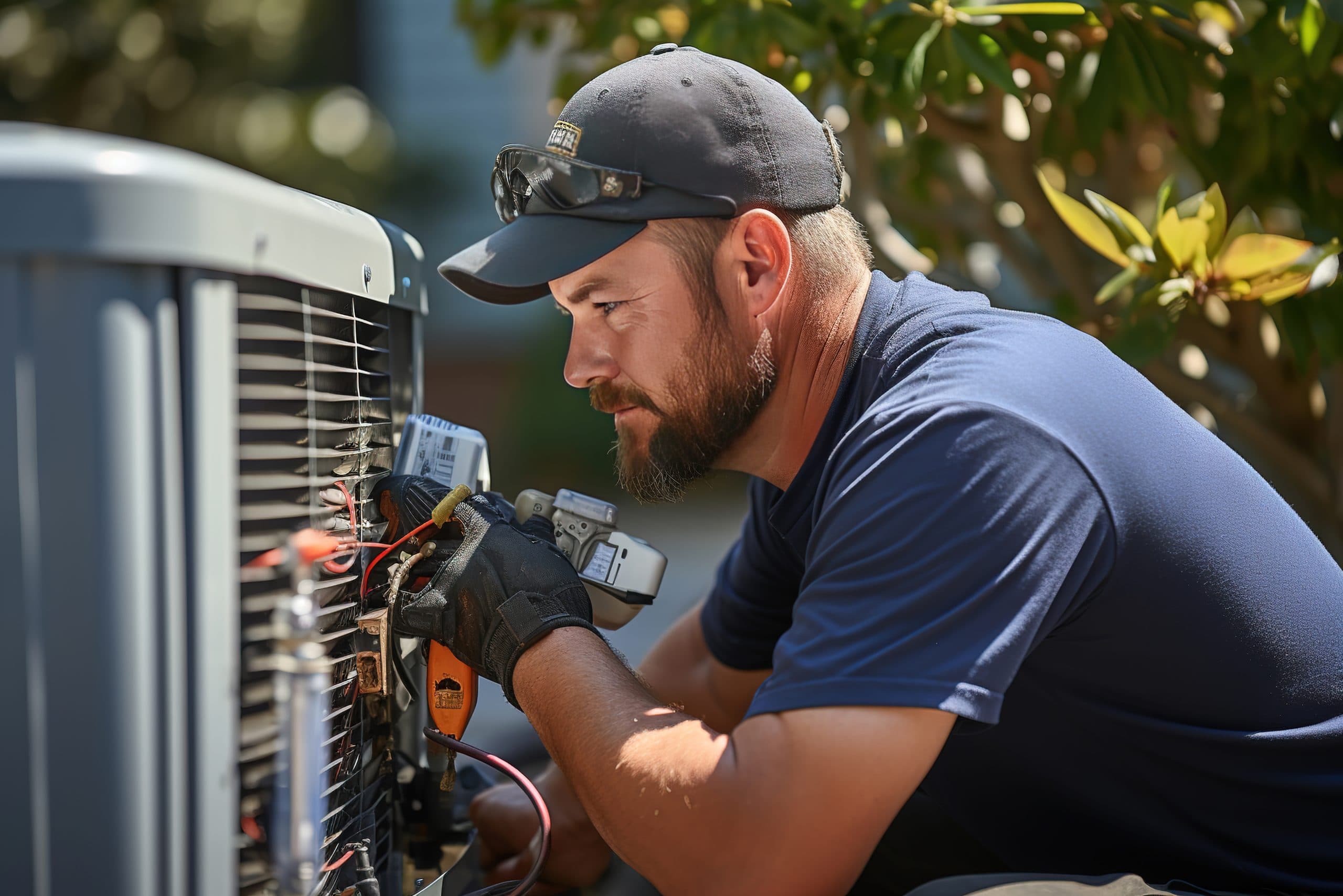 HVAC technician servicing rooftop equipment